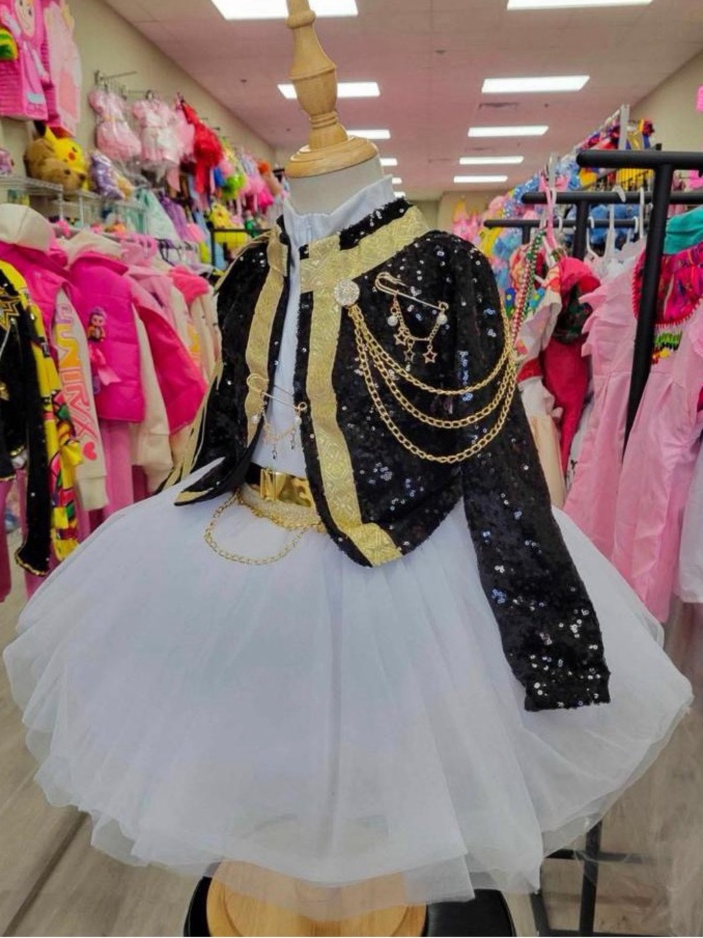 Kids Black & White Sequin Tutu Costume with Gold Trim
